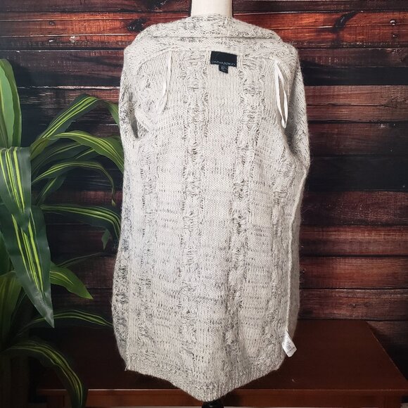 Cynthia Rowley S Cardigan Sweater Open Fuzzy Alpaca Wool Blend White Gray Marled - Picture 8 of 14